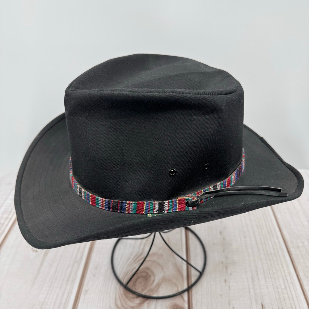 Vintage Chi Chi Collection by Bollman Felt Western Hat Black Multicolor Ribbon